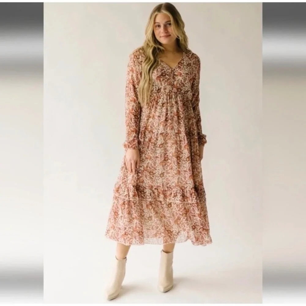 Piper & Scoot The Halpert Tiered Midi Dress – Cream Floral – Size XXXL - Picture 1 of 5